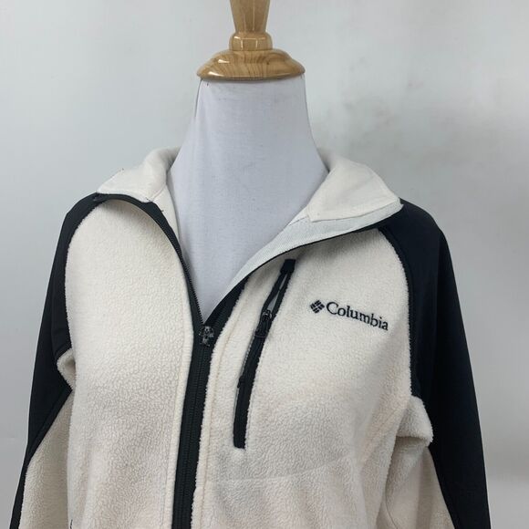 Columbia Full Zip Jacket Womens S Small Cream Colorblock Fleece Raglan Pockets - Picture 3 of 15